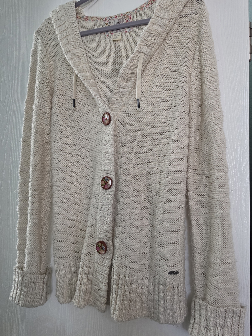 Cozy Cream Knit Button-Front Hooded Sweater